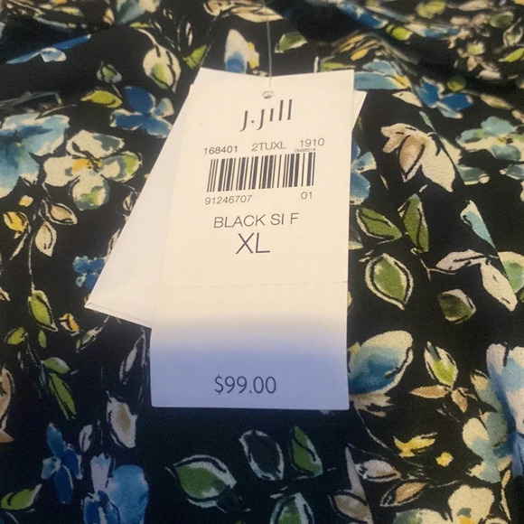 J JILL Floral tunic Blouse Black Layered Tiered Button Up and Long Sleeve S XL - Picture 10 of 10